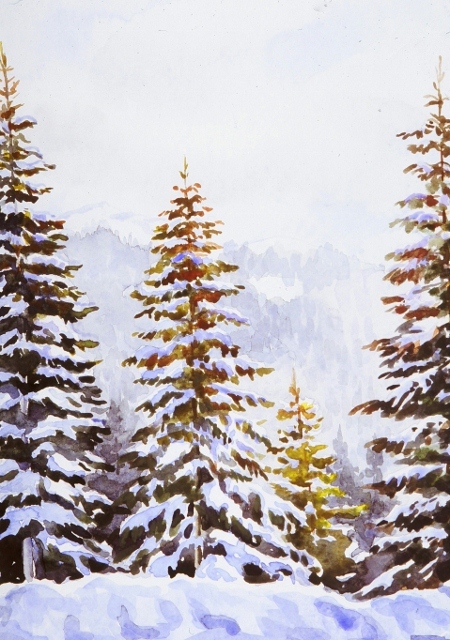 Trinity Alps Sunset w/c